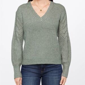 Kennedy Pointelle Sleeve V-Neck Rib Sweater